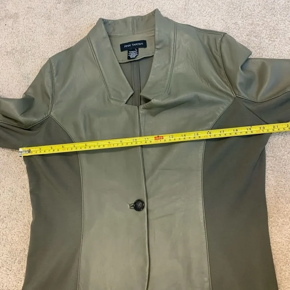 Pink Tartan olive green leather jacket Sz L